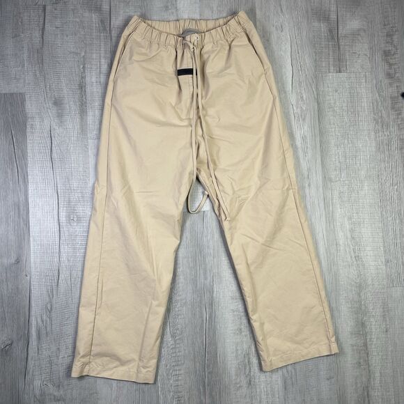Fear Of God Essentials Relaxed Cotton Trousers Oak Medium Drawstring Wide Leg P - Picture 1 of 11